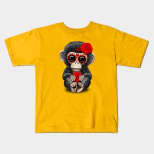 Red Day of the Dead Sugar Skull Baby Chimp Kids T-Shirt